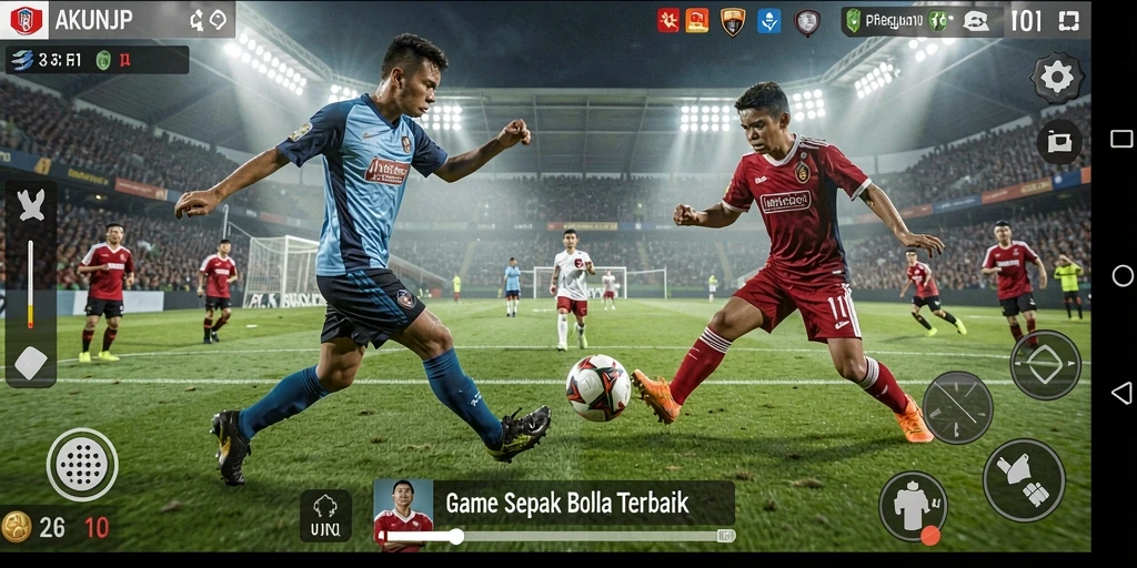 Tangkapan layar menampilkan gameplay sepak bola yang seru dan mendebarkan.