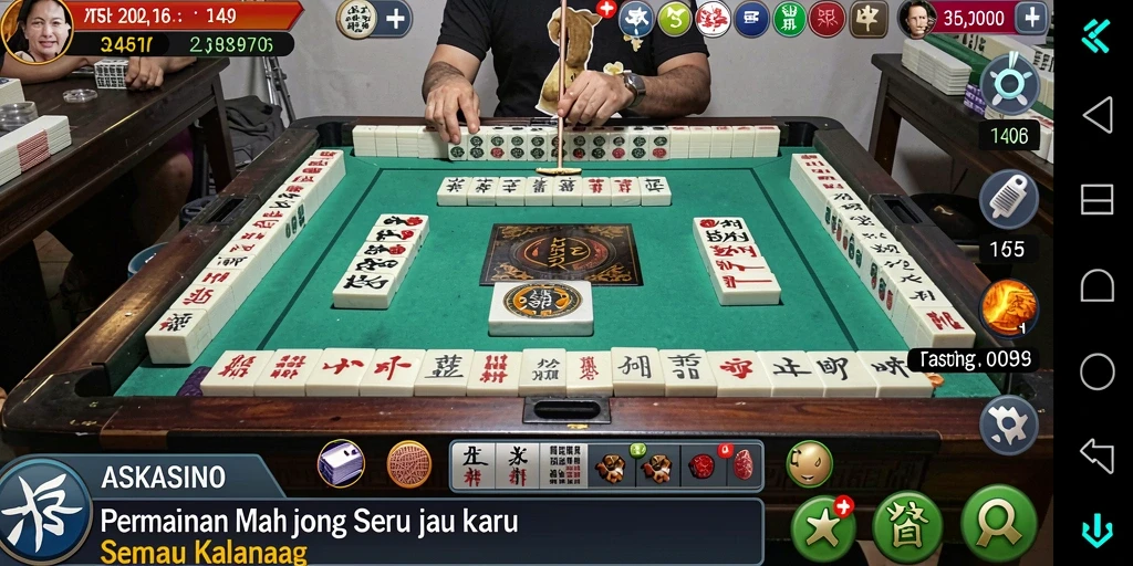 Screenshot gameplay ASKASINO yang menampilkan suasana seru bermain Mahjong.