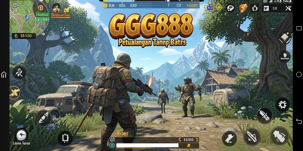 Screenshot utama GGG888 menampilkan aksi eksplorasi dunia terbuka.