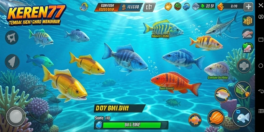 Tampilan gameplay KEREN77 dengan aksi menembak ikan yang seru.