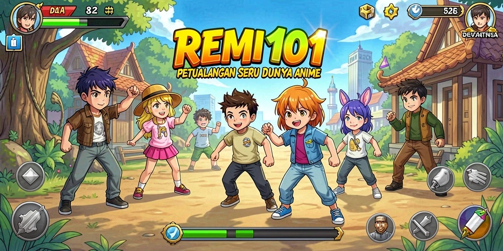 Tampilan gameplay REMI101 dengan karakter anime beraksi.