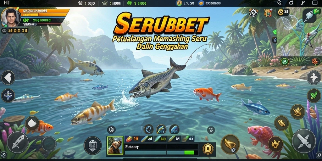Gameplay SERUBET yang seru dengan mekanisme memancing yang realistis.