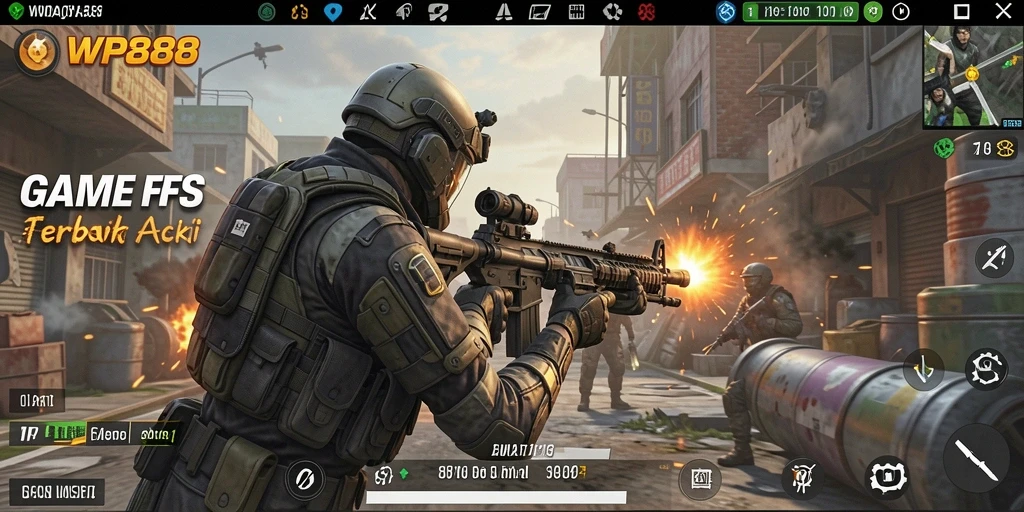 Gameplay WP888 menampilkan aksi tembak-menembak yang intens.