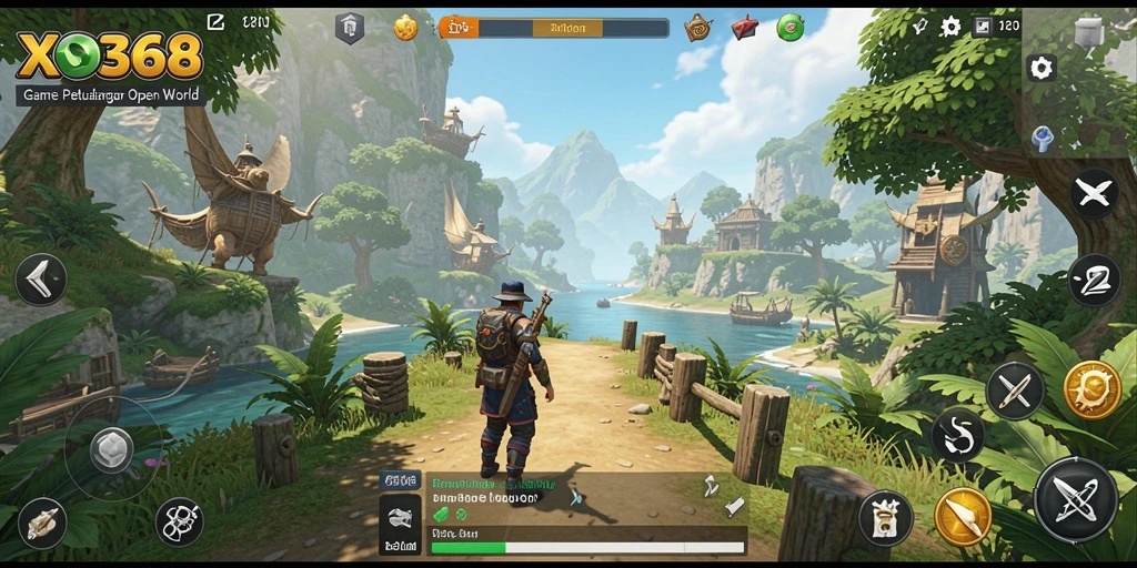 Screenshot gameplay <strong>XO368</strong> yang menunjukkan eksplorasi dunia terbuka yang indah.